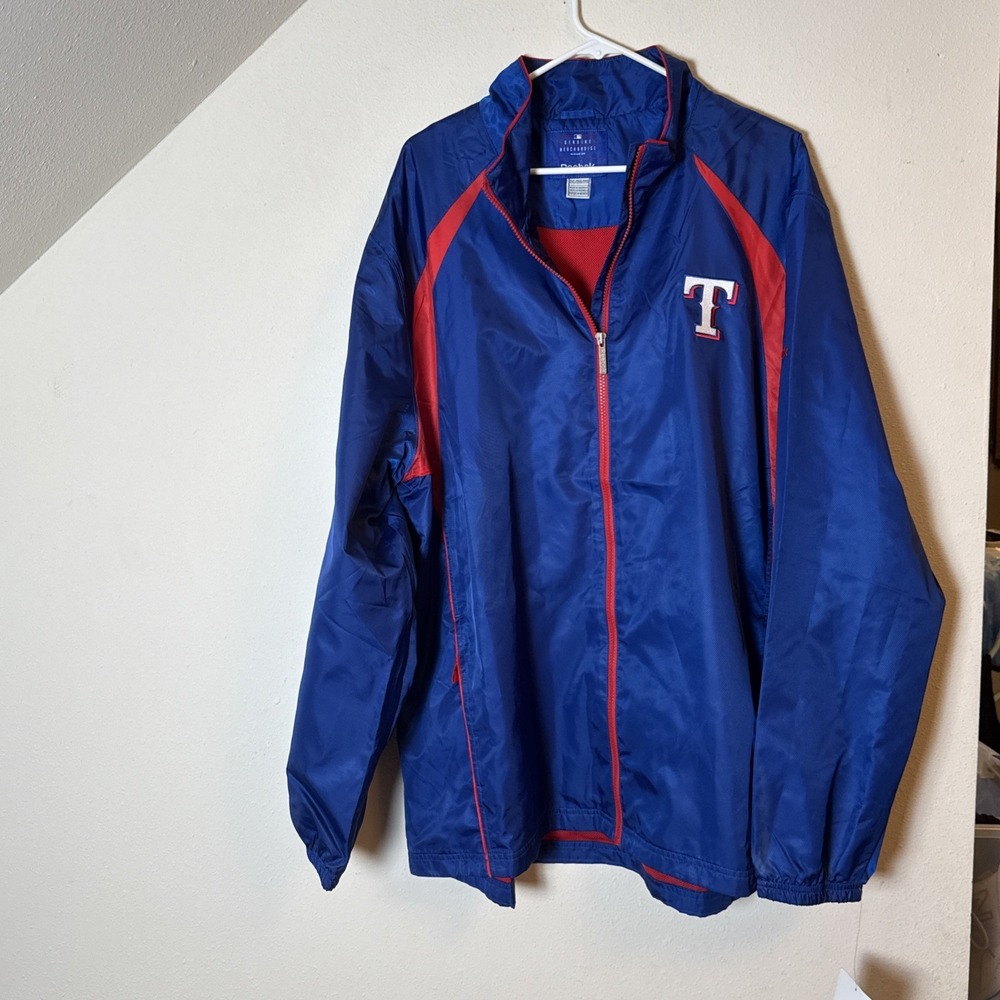 Texas Rangers Jacket Men's 2X Blue Reebok  Zip Pocket Mesh Lined Windbreaker NWT